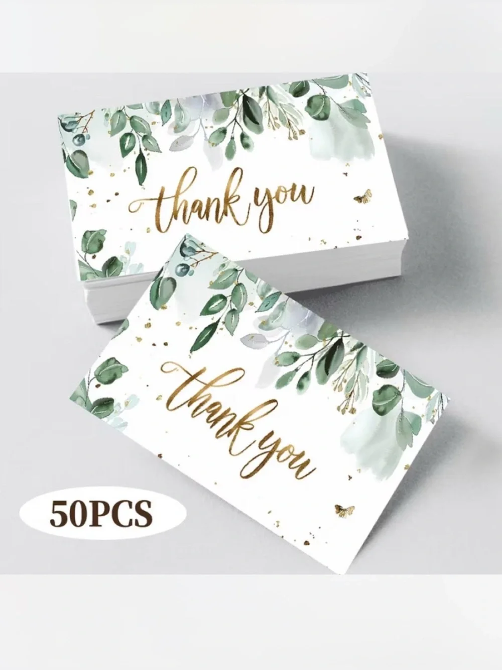 💜 NWT Watercolor Eucalyptus Leaf Thank You Cards (50 Cards)